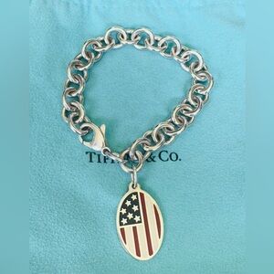 Tiffany & Co. Sterling Silver 925 American Flag Tag Charm Bracelet 7.5 Inches